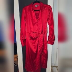 Red Satin Wrap Dress